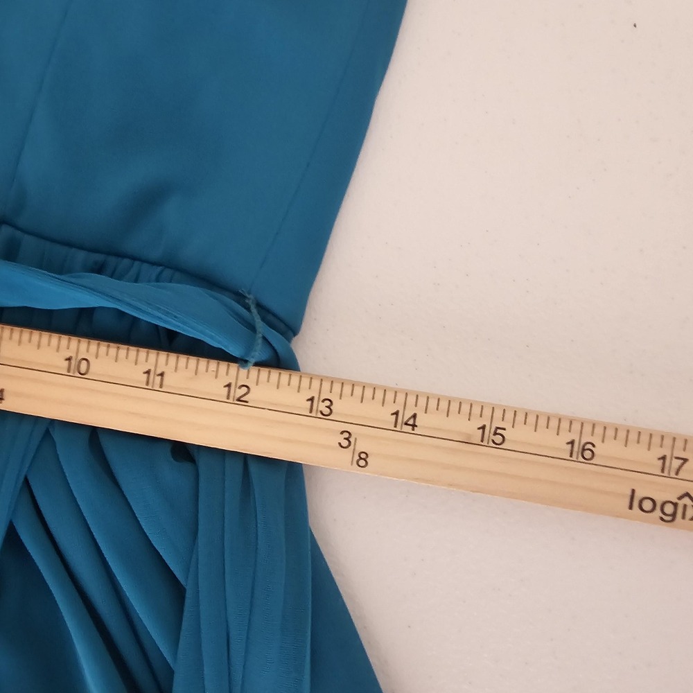 NWT David's Bridal Dress Womens 4 Blue Strapless Pleated Chiffon Maxi Gown - Picture 5 of 10